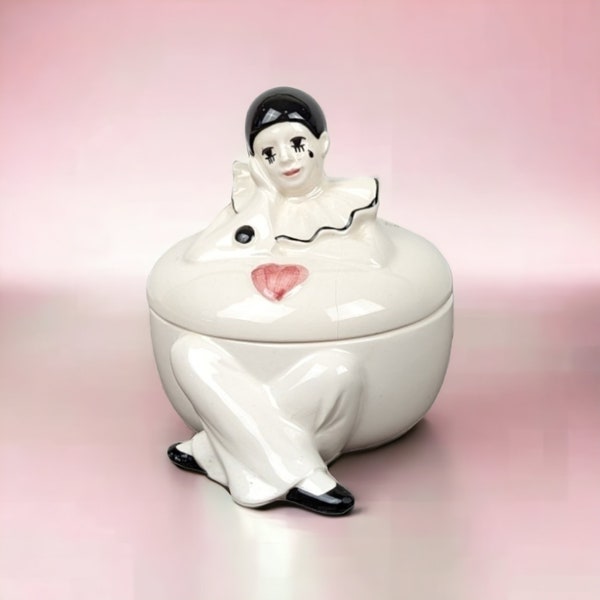 Vintage Pierrot Clown Porcelain Trinket Box