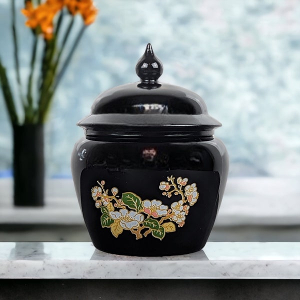 Vintage Avon Black Glass Lidded Ginger Jar