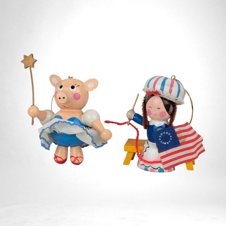 Vintage Betsy Ross kurt Adler and Pig Ornaments, 2 3/4 Tall
