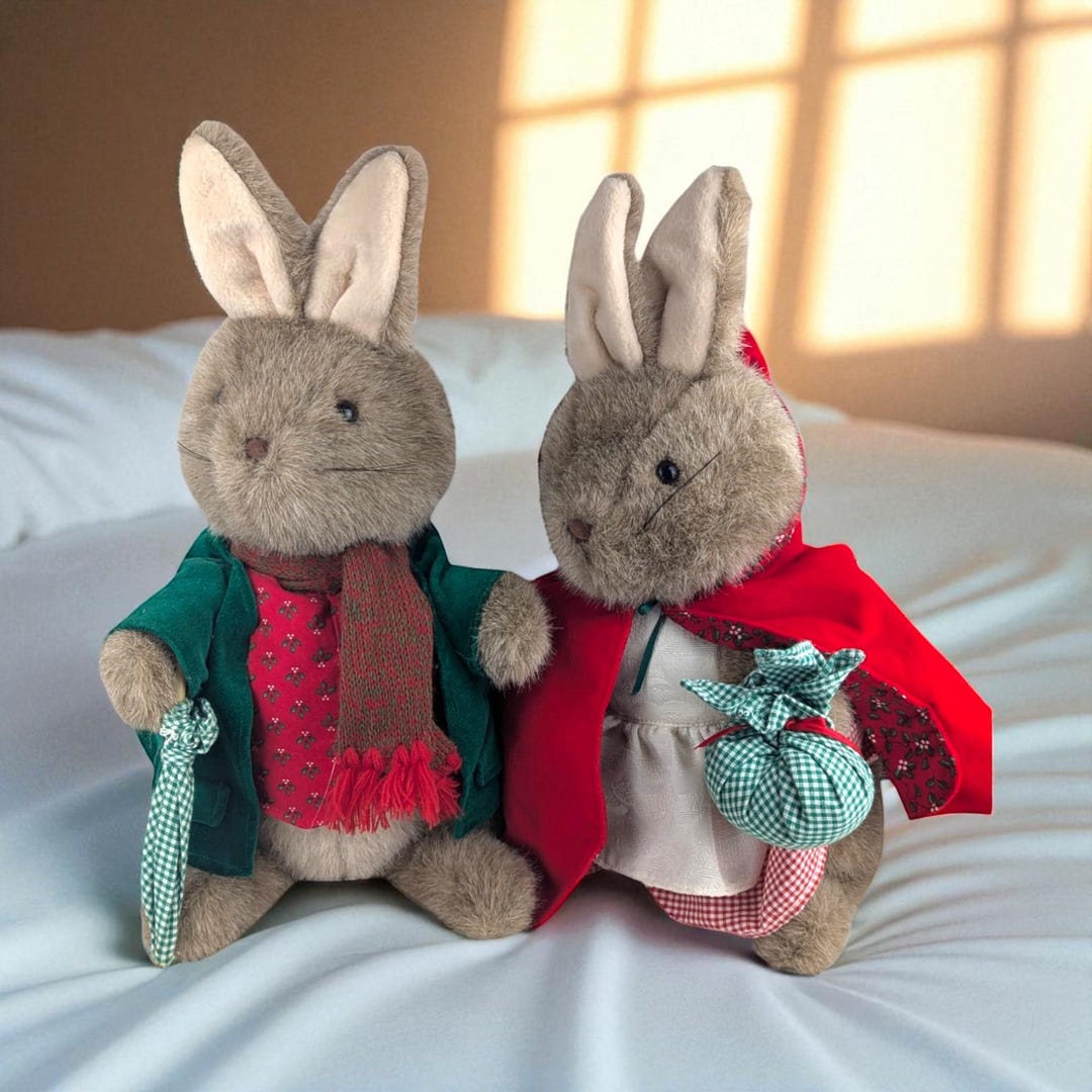 Vintage Mrs. Rabbit & Peter Rabbit Plush Set, 15 Inch Collectible Plush ...