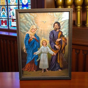 Vintage Framed Print: Holy Family Religious Wall Art (17x13 Inch