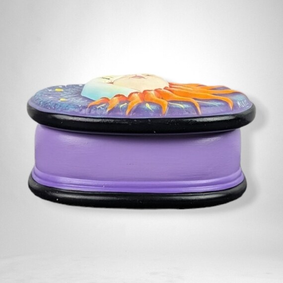 Hand Painted Sun and Moon Celestial Ceramic Box w… - image 2