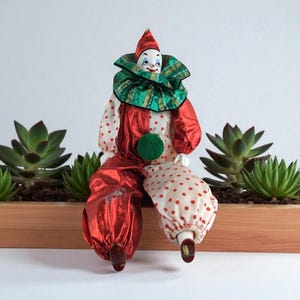Vintage Smiling Clown Doll | Red & Green | 18&quot; Tall | Collectible