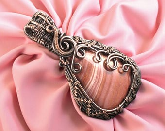 Mookaite Jasper Copper Wire Wrapped Pendant Handmade Oxidized Boho Gemstone