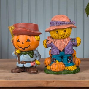 Figuras de espantapájaros y calabazas de Halloween pintadas a mano, años 70 - Decoración de Halloween - Decoración de otoño - Figuras retro
