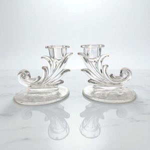 Vintage Fostoria Navarre Crystal Candlesticks, Elegant Floral, Table Decor, Gift
