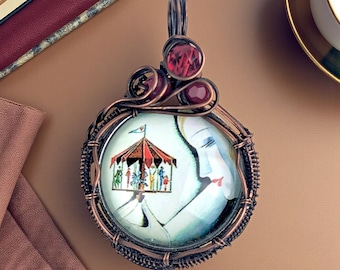 Wire Wrapped Carousel Pendant, Handmade Copper Art Jewelry for Women