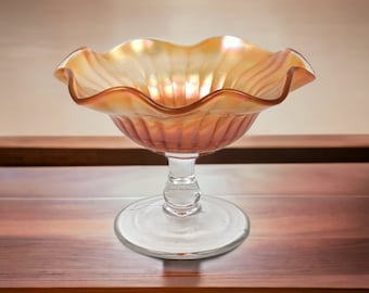 Vintage Marigold Carnival Glass Ruffled Candy Dish