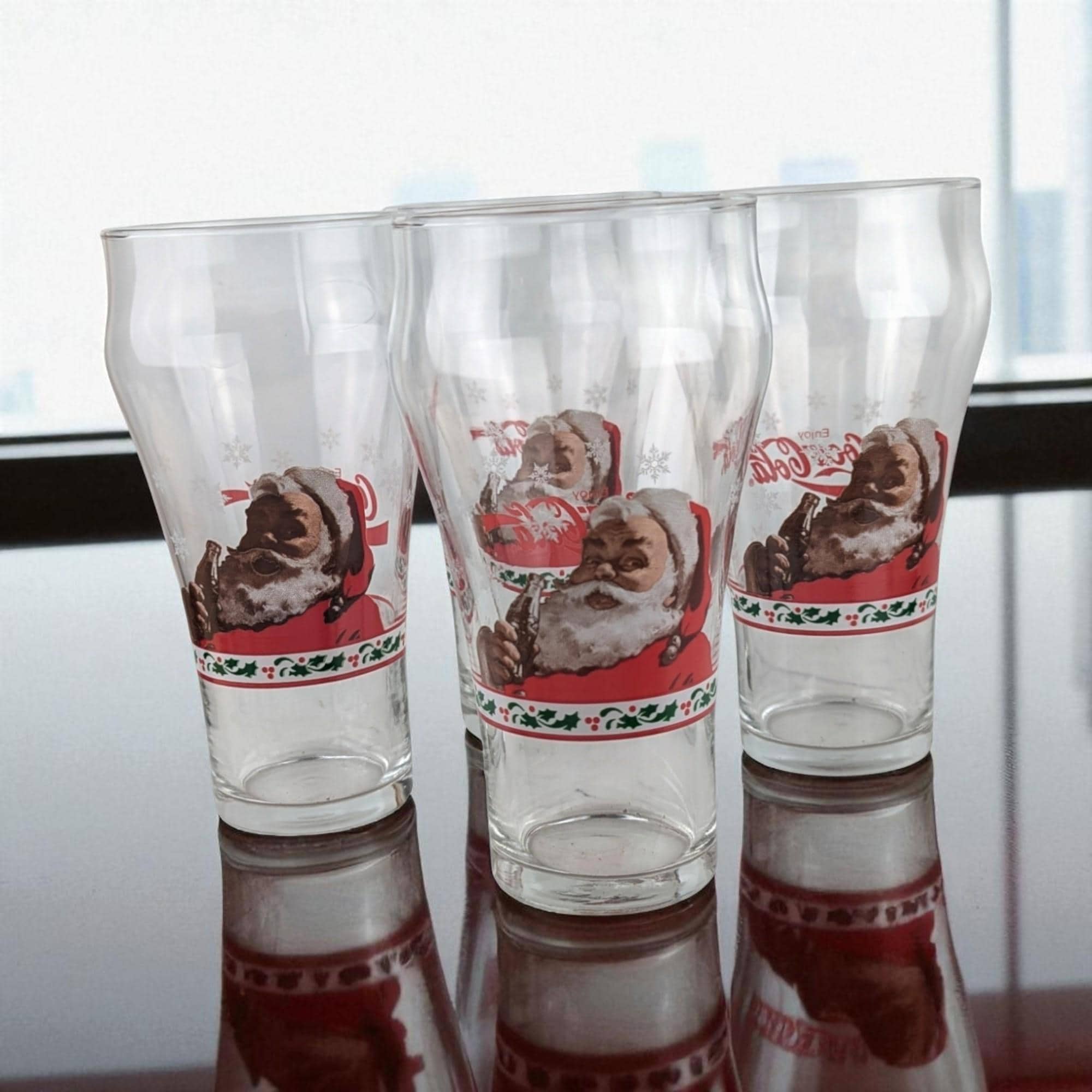 Coca-Cola サンタクロース グラス 3個セット 2 Vintage Christmas Santa Claus Glasses Coca-Cola Coke 12oz