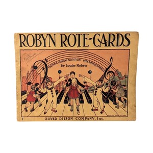 1935 Robyn Rote-Cards, libro de educación musical vintage, Louise Robyn, enseñanza de notación musical, tapa blanda, libro de música coleccionable