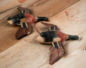 Pair of Vintage Mallard Wooden Ornaments, Made in China