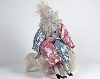 ピエロ　クラウン　陶器　ヴィンテージ雑貨 SOLDOUT-ベルギー 80s ピエロ クラウン 陶器 白と黒 置物 胸像