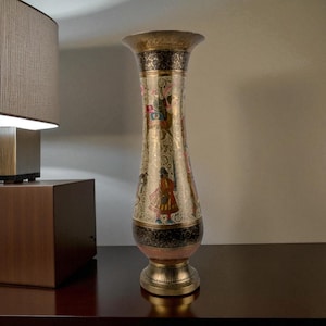 Vintage Ornate Brass Vase, 11.75&quot; Height, Floral Engraved Design, Home Decor, Anniversary, Housewarming