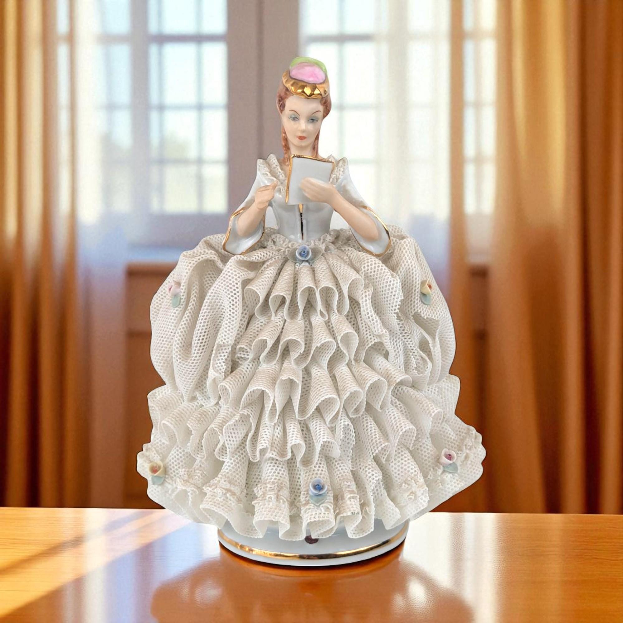 RESERVED Vintage Reine Handarbeit Porcelain Lady Reading Figurine