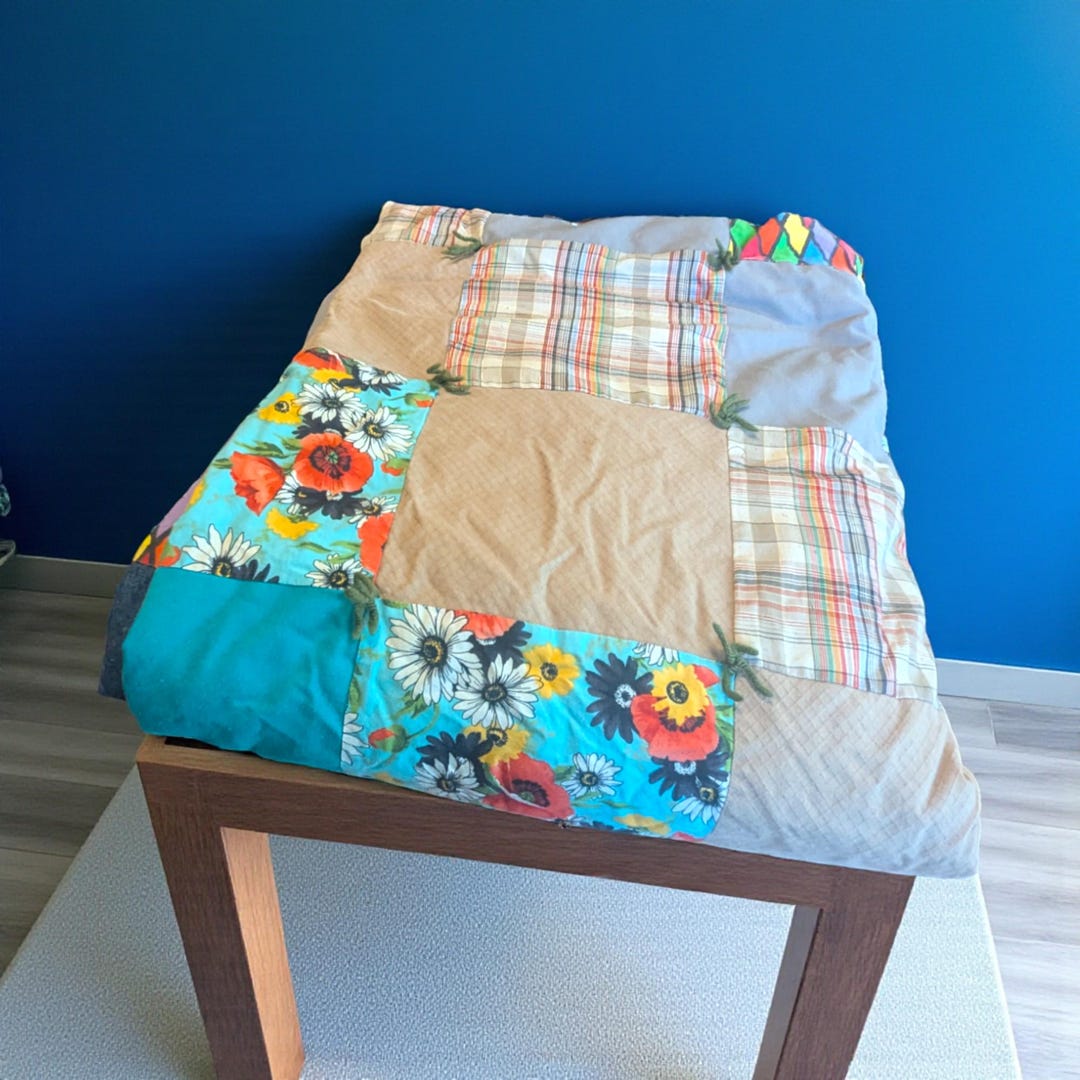 Vintage Handmade Patchwork Quilt: Floral & Plaid Scrappy Blanket - Etsy
