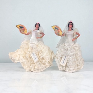 Vintage Pair Spanish Flamenco Dancer Dolls, Made in Spain, 6.5 Inch, Lace Dress, Figurine Collectible Set, Traditional Folk Art