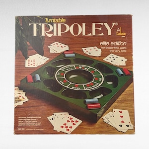 Juego de mesa giratorio Tripoley de 1976, edición Elite, Cadaco, juego de cartas vintage, regalo para una noche de juegos.