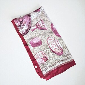 Vintage Chinoiserie Silk Scarf: Asian Pottery Dragon Print, Red & Pink