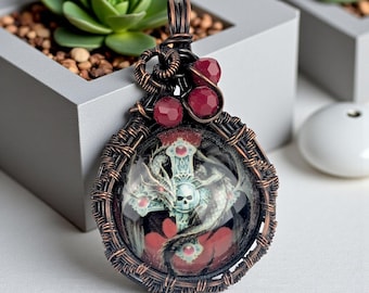 Handmade Copper Wire Wrapped Dragon Pendant Gothic Jewelry