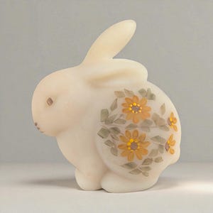 Fenton Custard Glass Bunny: Hand-Painted Floral Figurine, Artist Signed