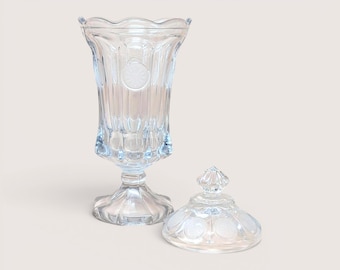 Fostoria Coin Glass Urn - Vintage Clear Glass Covered Compote Mid Century Decor