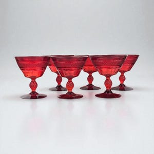 Vintage Ruby Red Viking Glass Sherbet Glasses - Pineapple Stem, Set of 6