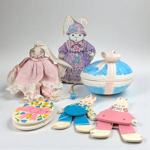 Vintage Easter Decor Choice: Pull String Bunnies or Trinket Box