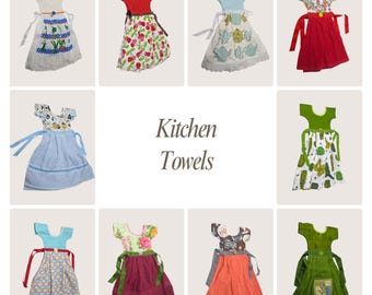 Cotton Terry Cloth Kitchen Towel, Vintage Handmade Dress Silhouette, 19-Inch Length