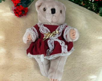 Vintage 12" Teddybär im roten Kleid