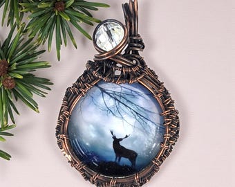 Moose Pendant, Handmade Copper Wire Wrapped Wildlife Jewelry for Nature Lovers