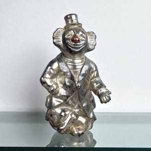 Vintage Silver Metal Clown Bank | Red Nose Clown Coin Bank | Retro Piggy Bank | Collectible Bank