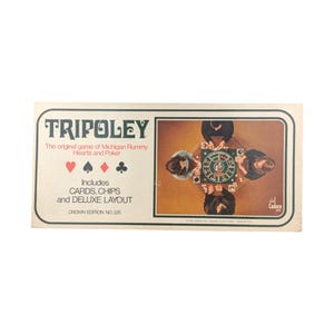 ヴィンテージ 1969 Cadaco Tripoley Crown Edition No 225、ミシガン ラミー ハーツ ポーカーゲーム コンプリート、クラシック ファミリー カード ゲーム
