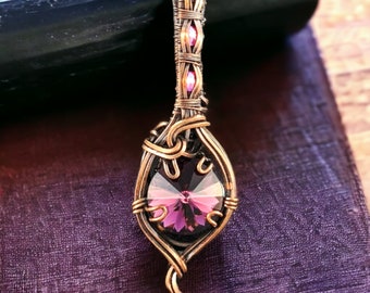 Handmade Copper Wire Wrapped Purple Crystal Pendant
