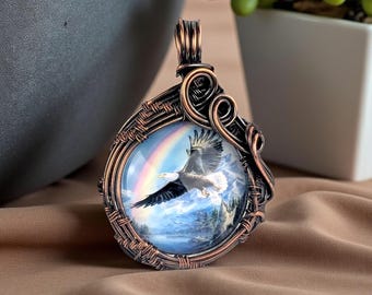 Eagle Pendant Wire Wrapped Copper Bird Jewelry for Nature Lovers