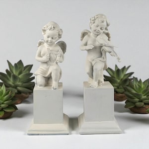 Vintage Musical Cherub Figurines: Resin Angel Decor, Home Accent