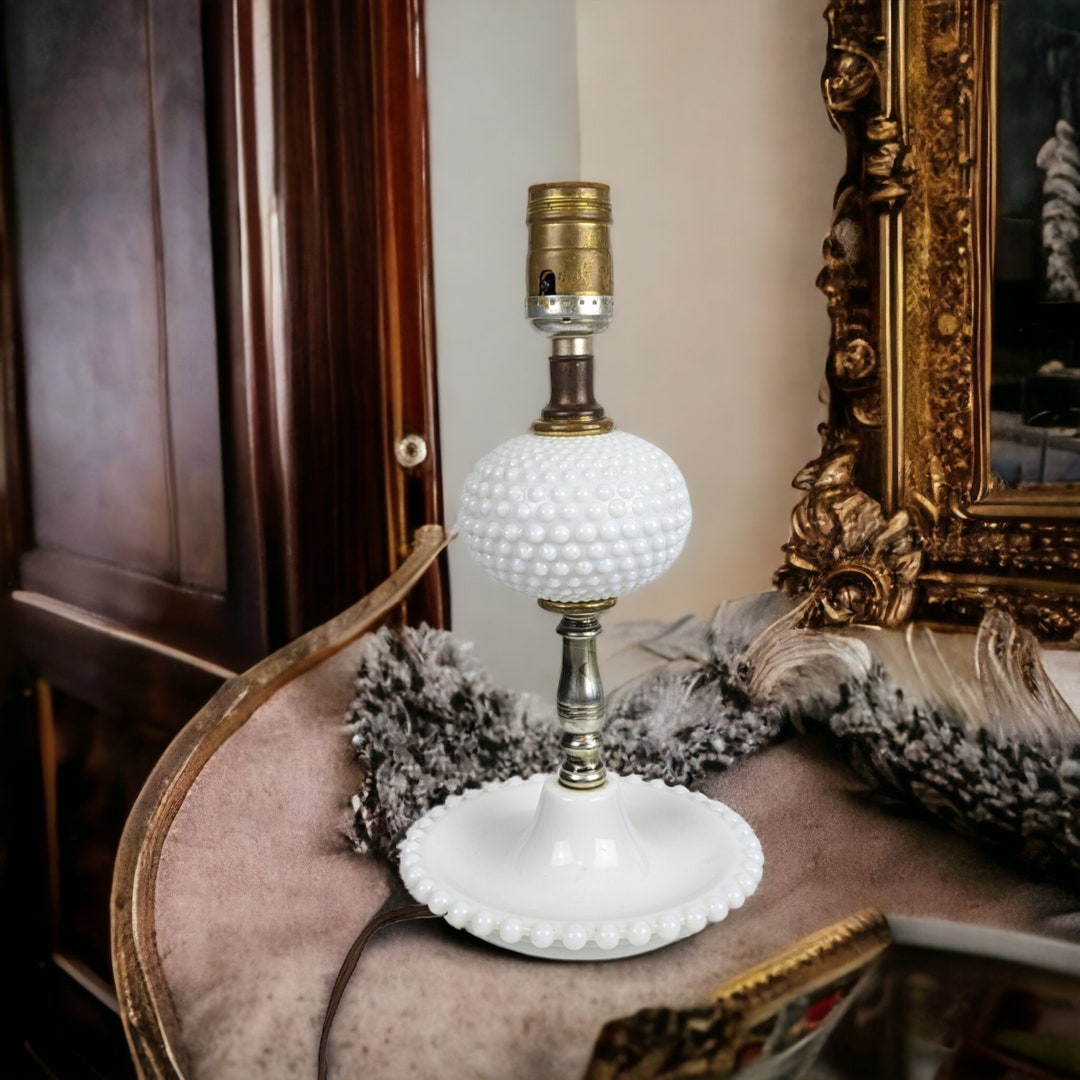 Vintage Milk Glass Table Lamp Hobnail Pattern No Shade Mid-century 