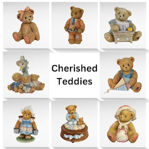 Vintage Cherished Teddies Figurines, 8-Piece Lot, Collectible Teddy Bears, Gift for Collector