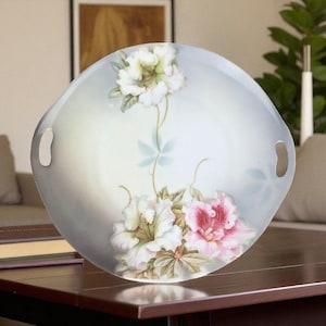 Vintage PV Vessra Germany Floral Plate, Hand-Painted Rose Design, 11&quot; Handled Dresser Tray, Vanity Tray, Gift for Her, Shabby Chic Decor