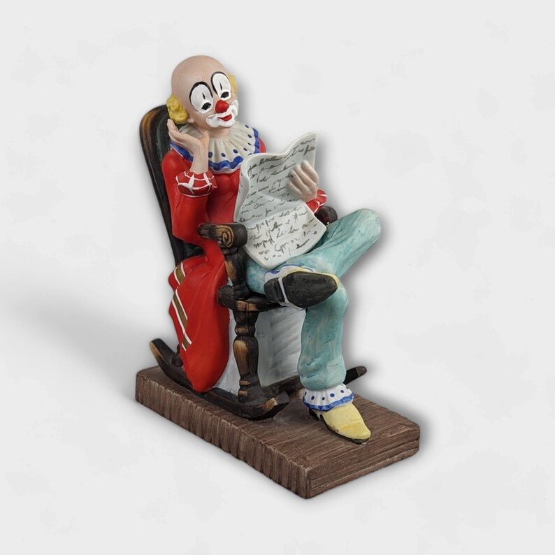 Whimsical Vintage Clown Figurine Reading Newspaper Toscany Collection