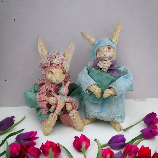 Pair of Silvestri Paper Mache Bunny Figurines