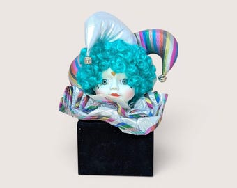 Vintage Jester Music Box, Victoria Ashlea Porcelain Arthur Clown Figurine