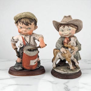 Vintage Giuseppe Armani Gulliver&#39;s World Cowgirl with Calf Figurine, 7&quot; Collectible Resin Statue, Western Decor, Italian Art