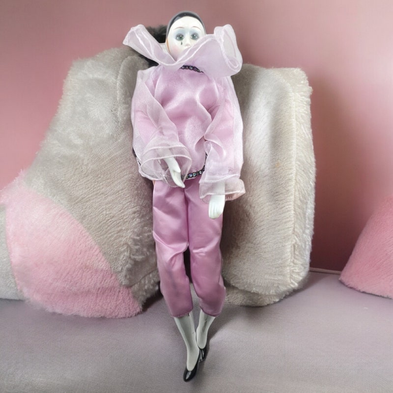 Figurine Pierrot En Porcelaine Avec Boîte Musicale - Fait Main XXe - 22cm