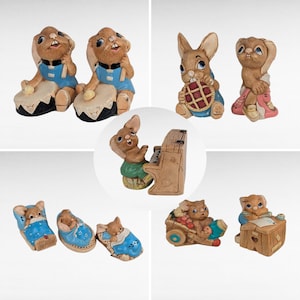 Vintage Pendelfin Rabbit Figurine Set: Hand-Painted Stonecraft Nursery Decor