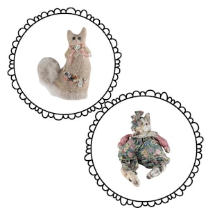 Vintage Plush Cat Pair: Handmade & Button Decor Collectibles