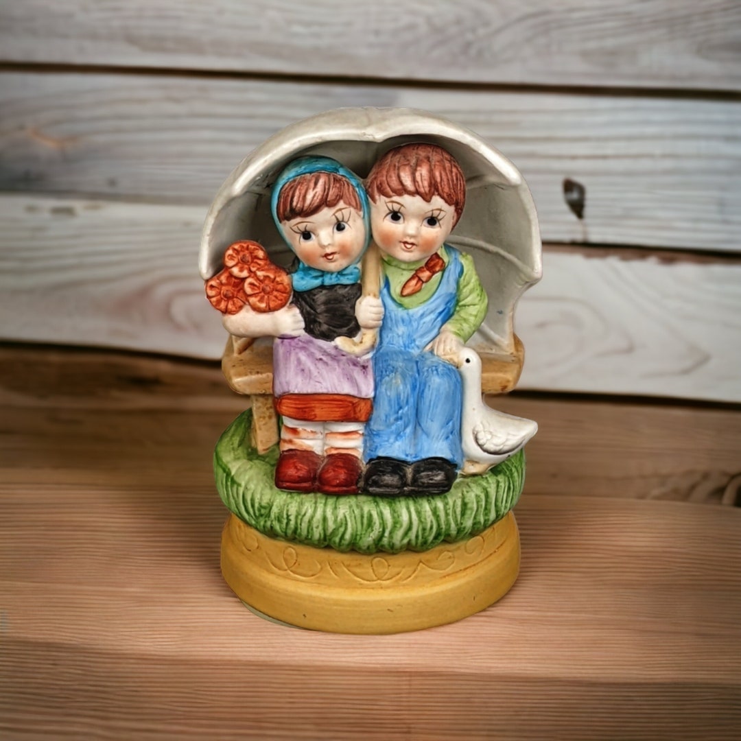 Vintage Music Box Boy and Girl Under Umbrella Etsy