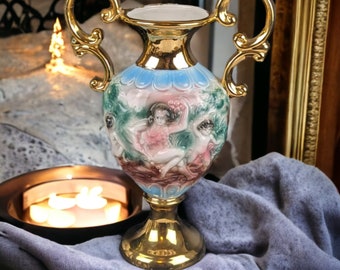 Vase italien vintage Angelot avec poignées dorées (11 1/2")