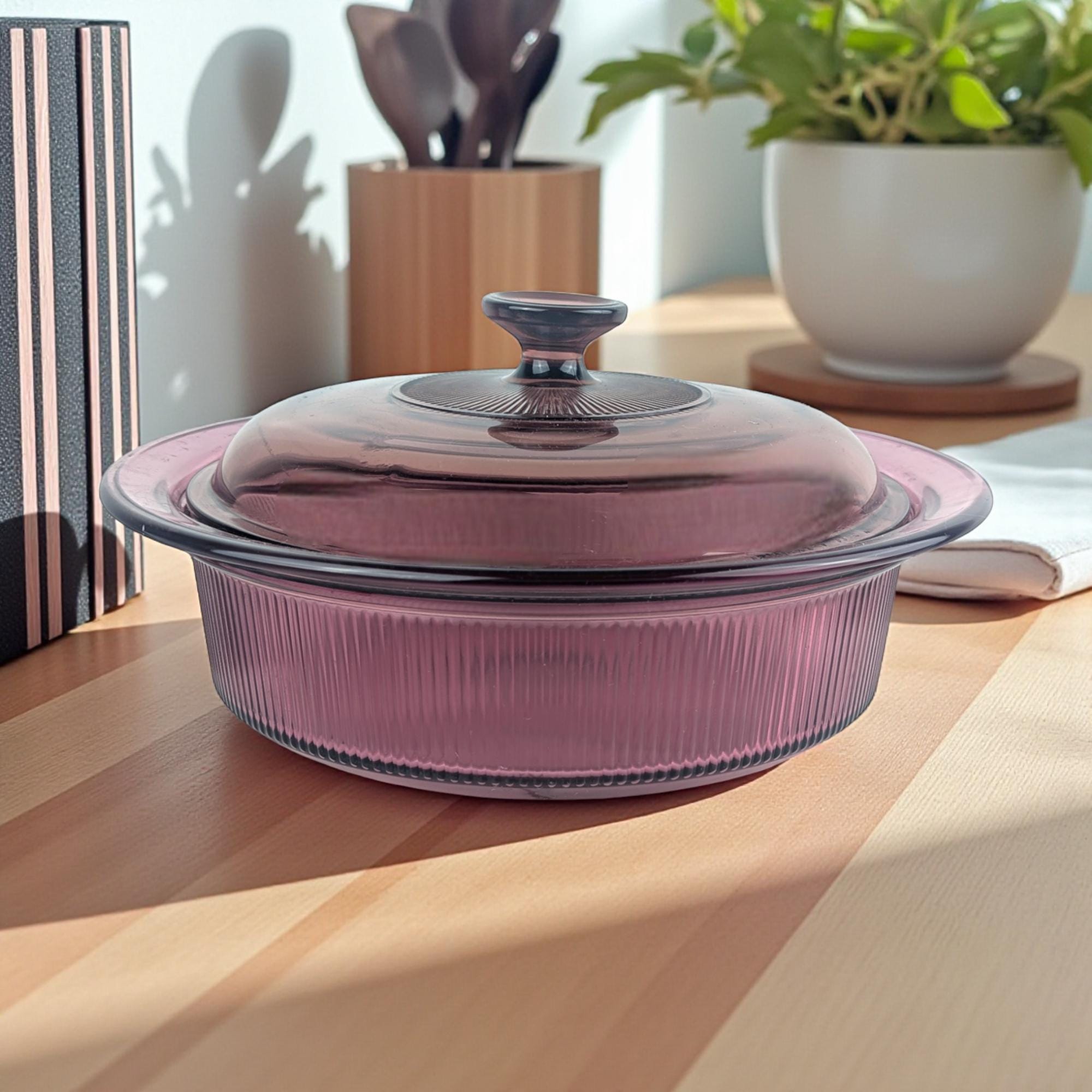 Vintage Cranberry Visions 2.5 Quart Casserole: Corning Glass Pan