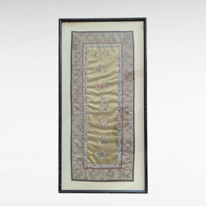 Vintage Oriental Stitching on Silk Wall Hanging in Wooden Frame, Chinese Embroidery Art, Gift for Him, Her, or Home Decor