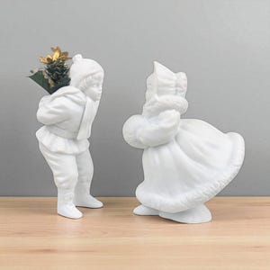 Vintage Dept 56 Silhouette Skating Figurine Pair, Cheryl Johnson Bisque Porcelain, Winter Holiday Decor, Collectible Figurines